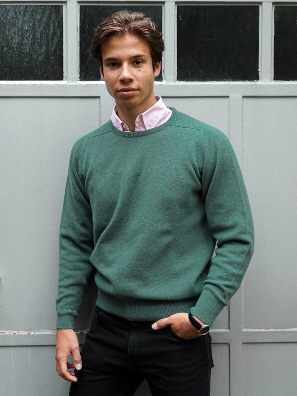 Lambswool pullover with crew neck black detail view — John Crocket