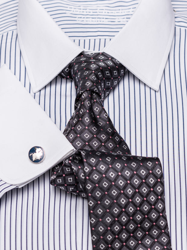 Shirt with Classic Kent collar in blue striped with white collar 100% cotton
