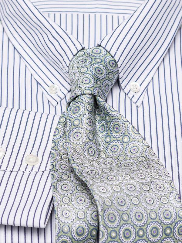 Herrenhemd Button-Down gestreift in Blau, Frontalansicht