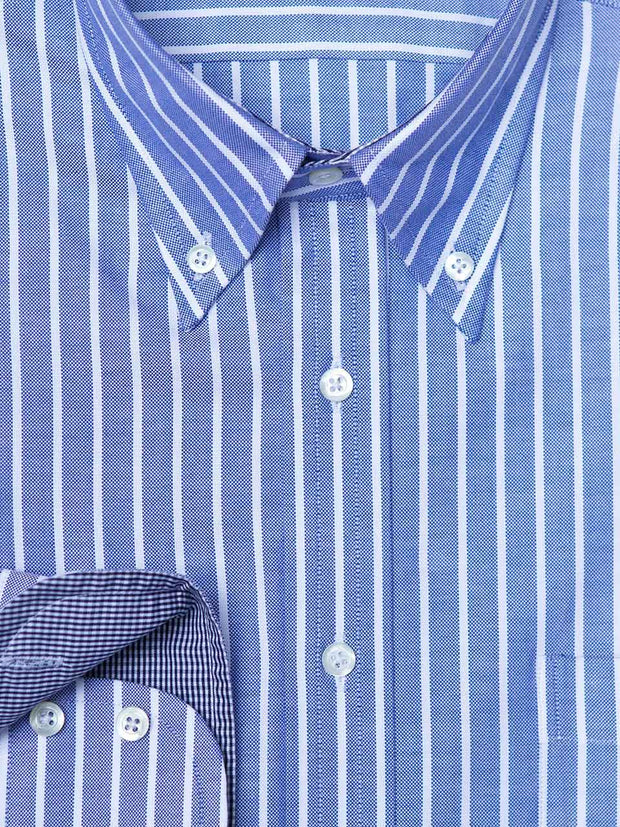 Hemd: Hemd mit Classic Button Down Kragen in blau gestreift | John Crocket – Fine British Clothing