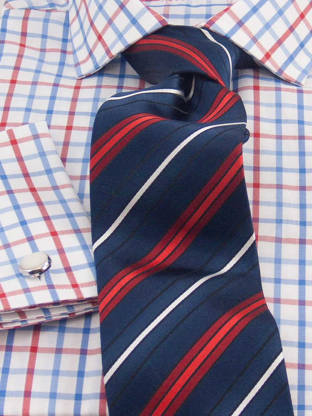 Hemd: Hemd in Slimline mit Cut-Away Kragen in blau/rot kariert | John Crocket – Fine British Clothing