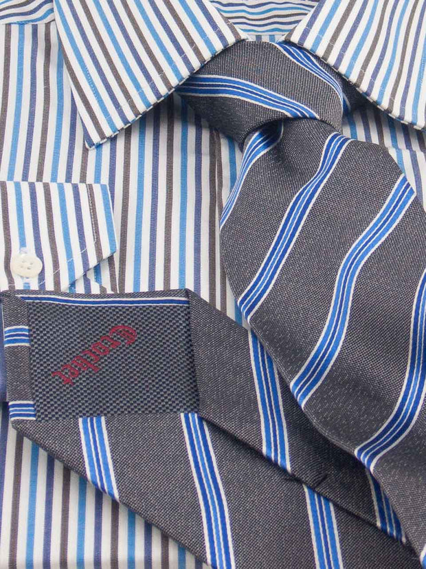 Hemd: Hemd in Slimline mit Kent Kragen in blau/schwarz gestreift | John Crocket – Fine British Clothing