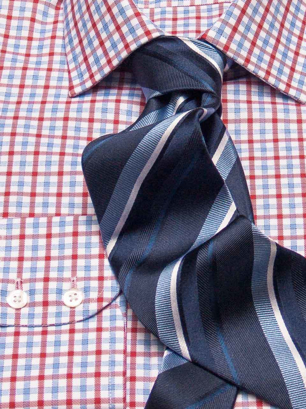 Hemd: Hemd in Slimline mit Kent Kragen in blau/rot kariert | John Crocket – Fine British Clothing