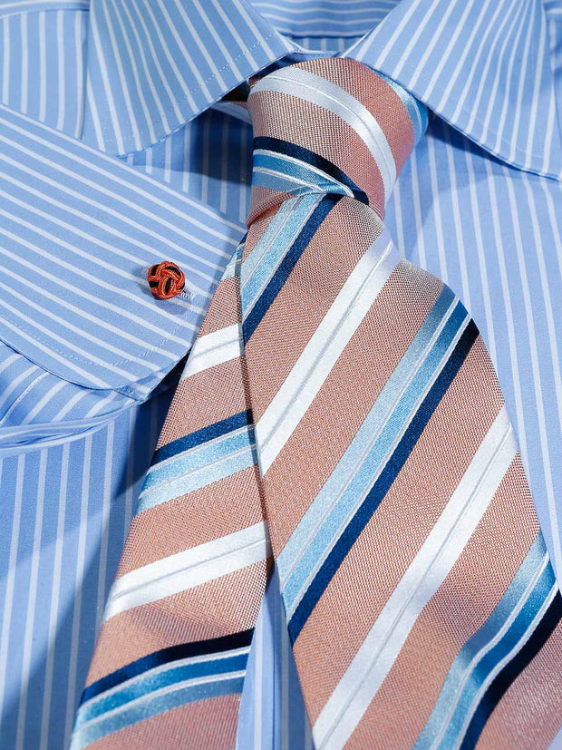 Krawatte: Krawatte mit Streifen in rosa/blau/weiß | John Crocket – Fine British Clothing