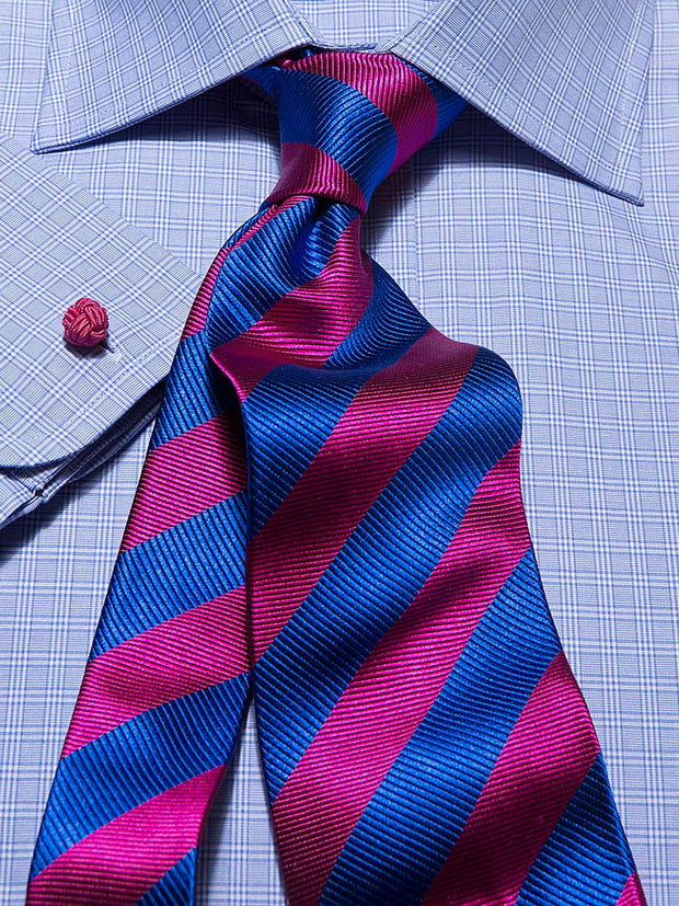 Krawatte: Krawatte mit Clubstreifen in pink/blau | John Crocket – Fine British Clothing