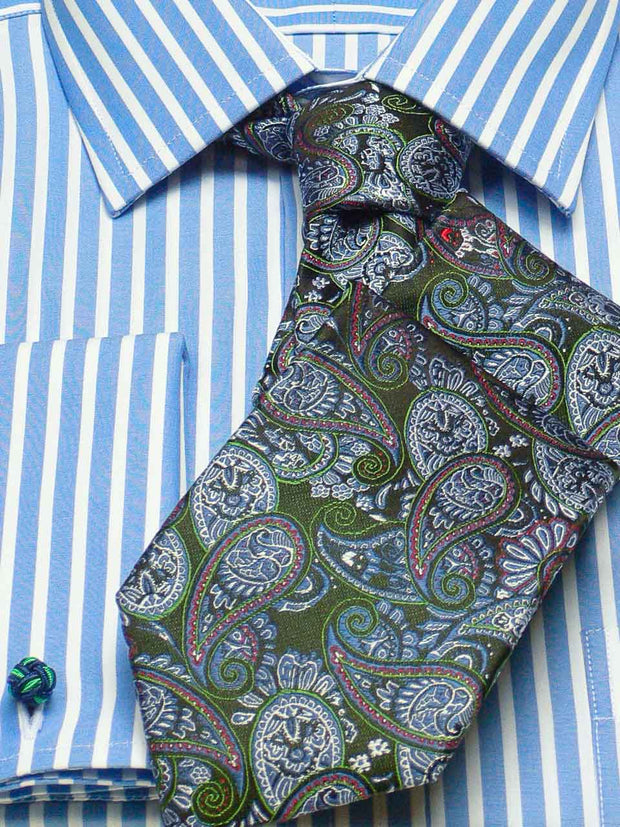 Hemd: Hemd mit Classic Kent Kragen in blau gestreift | John Crocket – Fine British Clothing