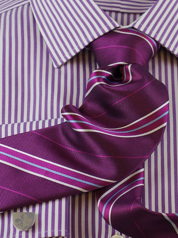 Hemd: Hemd mit Classic Kent Kragen in lila gestreift | John Crocket – Fine British Clothing