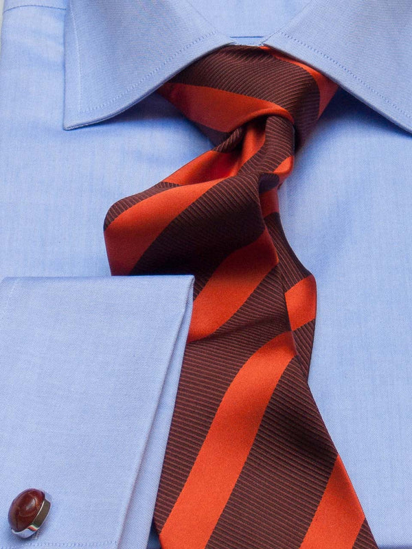 Silk tie club stripes in red/orange, detail view