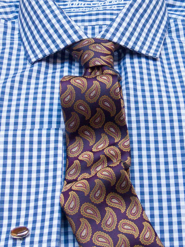 Hemd: Hemd in Slimline mit Cut-Away Kragen in blau kariert | John Crocket – Fine British Clothing