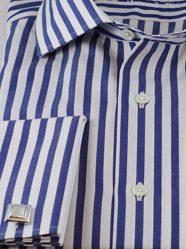 Hemd: Hemd in Slimline mit Cut-Away Kragen in blau gestreift | John Crocket – Fine British Clothing